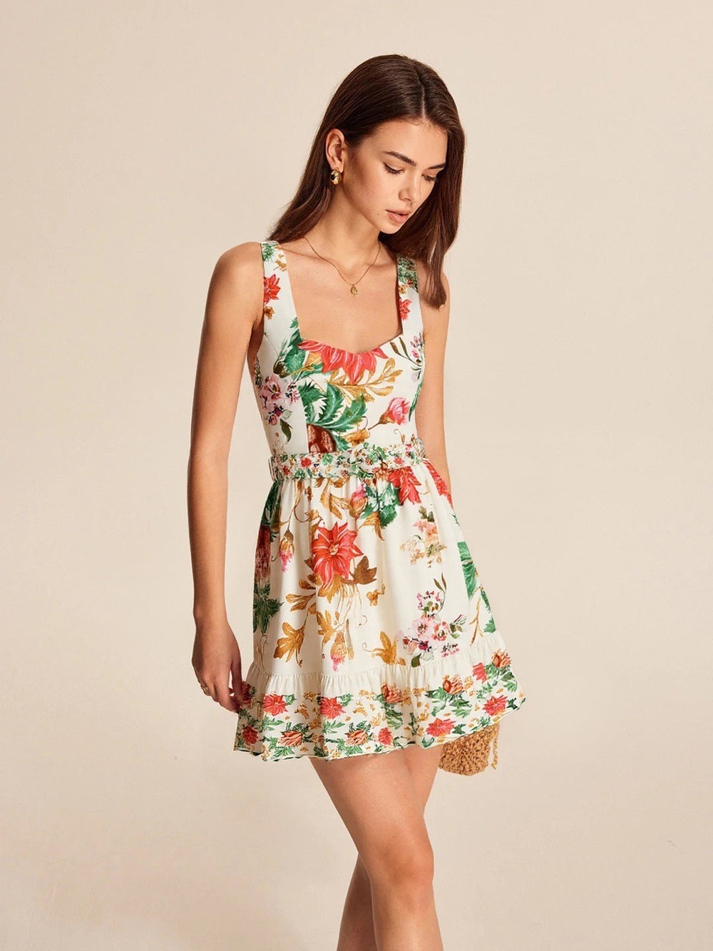 Commense Floral Print Sleeveless Mini Dress No Belt